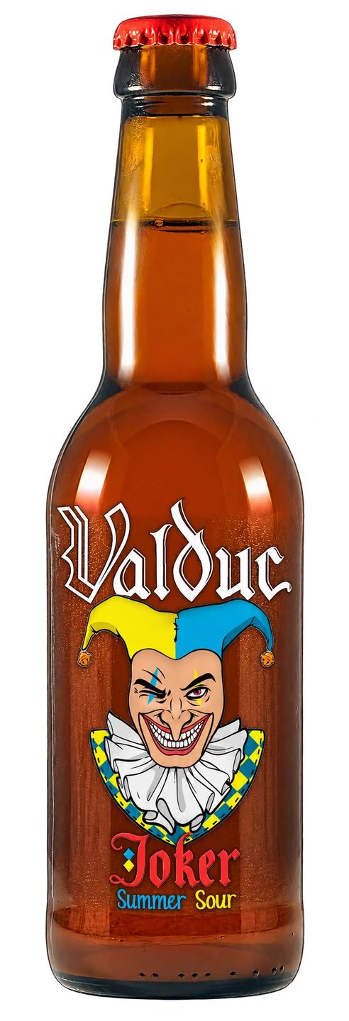 Montage photographique de Joker Summer Sour avec son étiquette originale sur une bouteille commune